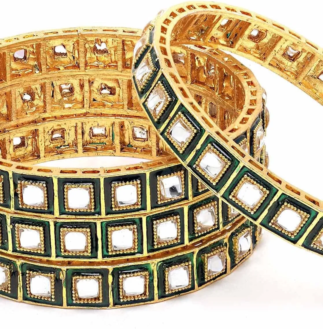 Jewar Mandi Bangles Fashion Jewelry Indian Bollywood Faux Kundan Floral Gold Plated Meena Work Bracelet Kada Jewelry for Women
