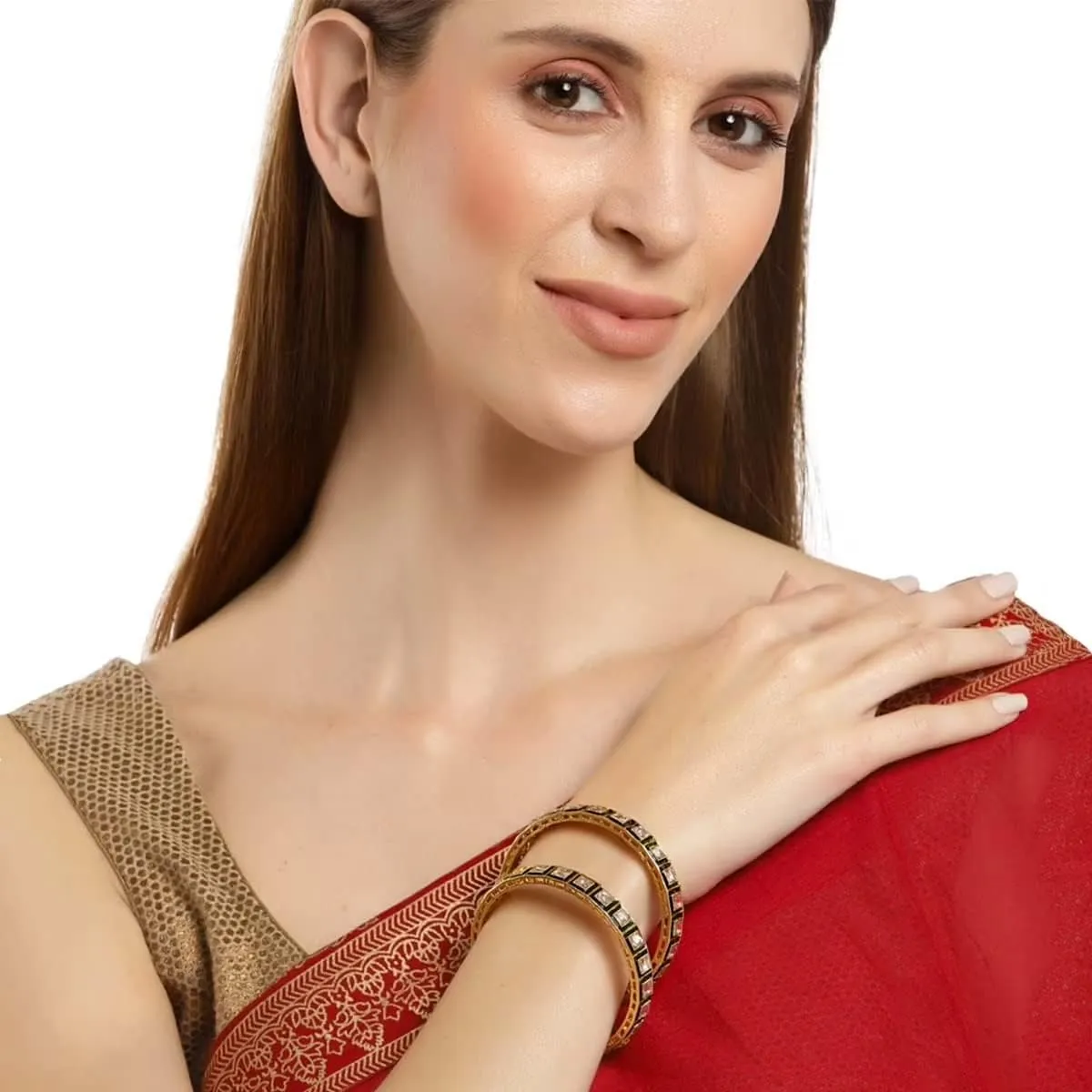 Jewar Mandi Bangles Fashion Jewelry Indian Bollywood Faux Kundan Floral Gold Plated Meena Work Bracelet Kada Jewelry for Women