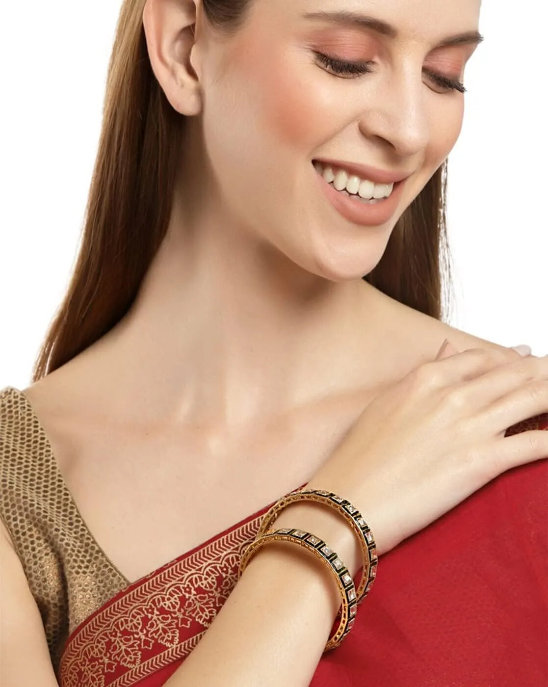 Jewar Mandi Bangles Fashion Jewelry Indian Bollywood Faux Kundan Floral Gold Plated Meena Work Bracelet Kada Jewelry for Women