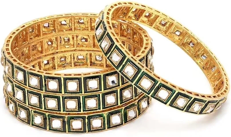 Jewar Mandi Bangles Fashion Jewelry Indian Bollywood Faux Kundan Floral Gold Plated Meena Work Bracelet Kada Jewelry for Women
