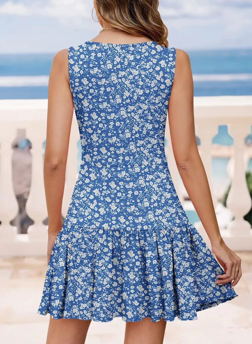 JOCAFIYE Women's Dresses Summer Sleeveless Sexy Wrap V Neck Floral Sundress Mini Dress Beach Dress