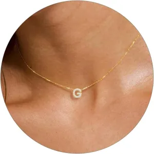 KAERUN Initial Necklaces for Women Dainty Gold Letter Necklace Simple CZ Initial Choker Necklace Tiny Letter Pendant Monogram Name Necklaces Trendy Gold Alphabet Necklaces for Teen Girls Gift