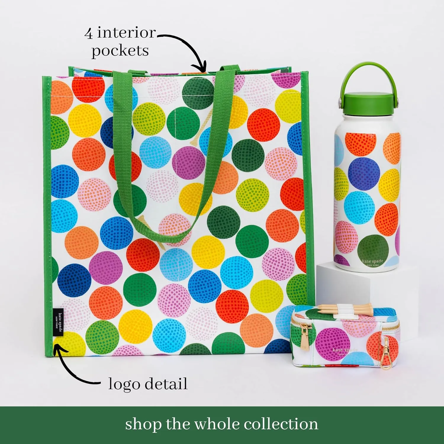 Kate Spade New York Reusable Shopping Bag, Grocery Tote with Shoulder Straps, Large Collapsible Tote