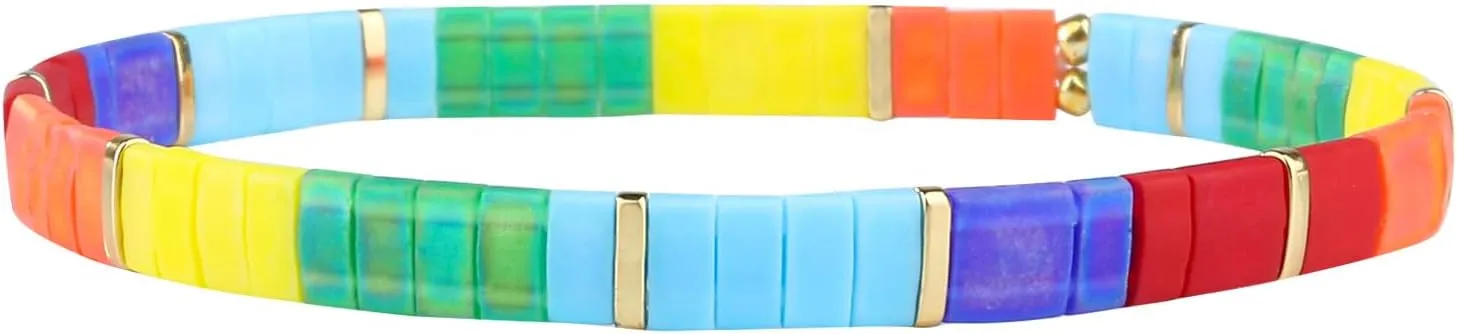 KELITCH Classic Stretch Bracelets Summer Tila Beaded Bracelets Friendship Cuff Bracelets - 07M
