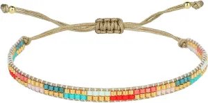 KELITCH Colorful Miyuki Beaded Bracelets Wax Rope Wrap Bracelets Delicated Handmade Multi-Pattern Bracelets Friendship Bracelets Bohemian Fashion Adjustment Beaded Bracelets for Women Jewelry