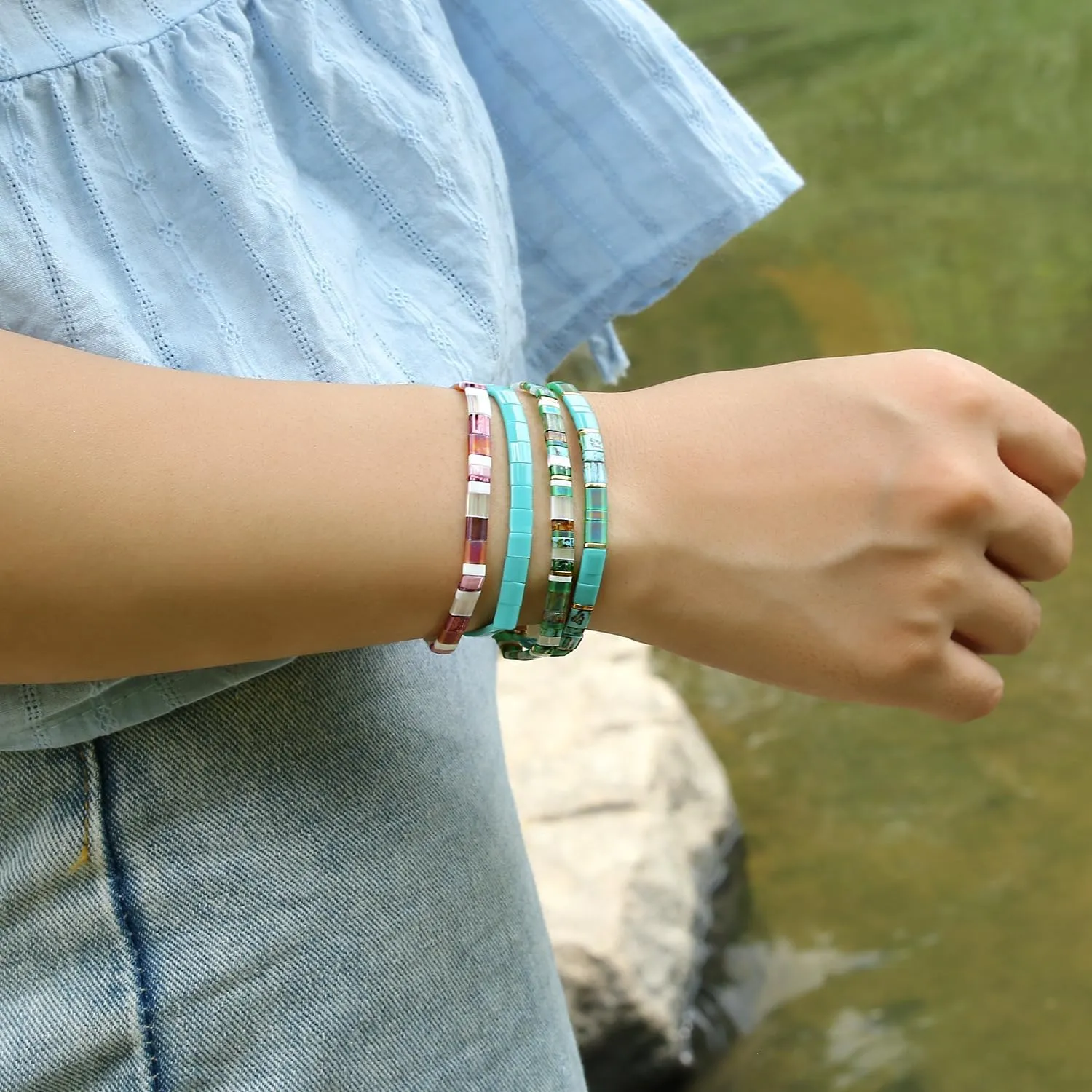 KELITCH Tila Bead Bracelets Bohomian Stackable Stretch Bracelets Women Tennis Handmade Friendship Bracelets