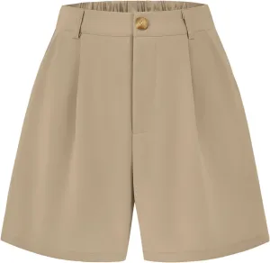 KIRUNDO Shorts for Women Dressy Casual Summer Elastic Waist in The Back Pleated Wide Leg Tailored Work Trouser Shorts