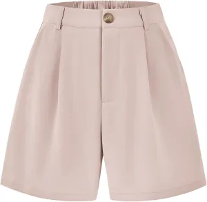 KIRUNDO Shorts for Women Dressy Casual Summer Elastic Waist in The Back Pleated Wide Leg Tailored Work Trouser Shorts