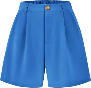KIRUNDO Shorts for Women Dressy Casual Summer Elastic Waist in The Back Pleated Wide Leg Tailored Work Trouser Shorts