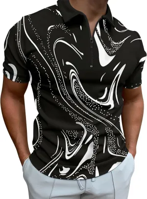 Knit Polo Shirts for Men, Quarter Zip Shirts, Lightweight Short Sleeve, Golf T Shirt, Contrast Golf Bowling Shirt