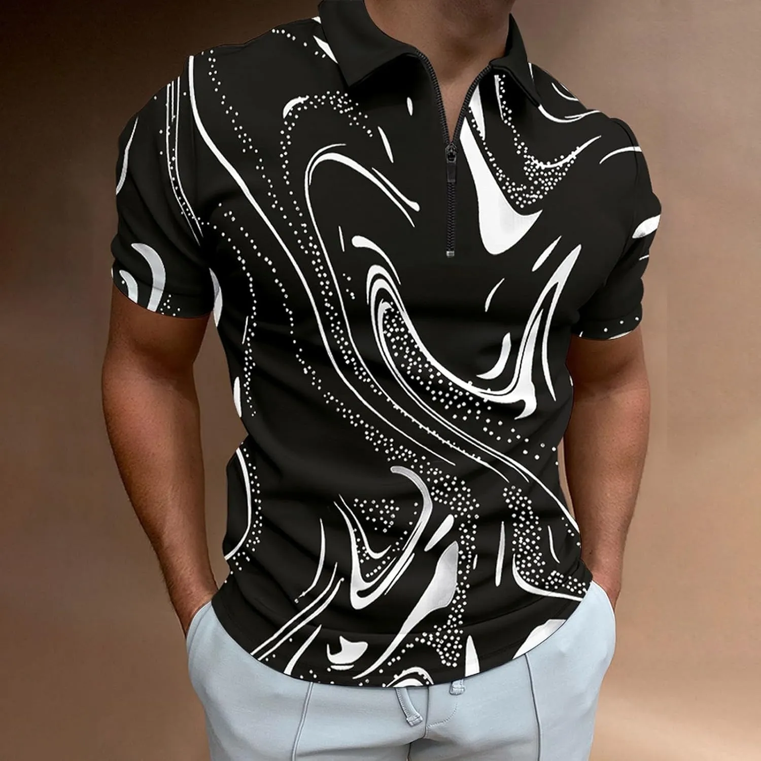 Knit Polo Shirts for Men, Quarter Zip Shirts, Lightweight Short Sleeve, Golf T Shirt, Contrast Golf Bowling Shirt