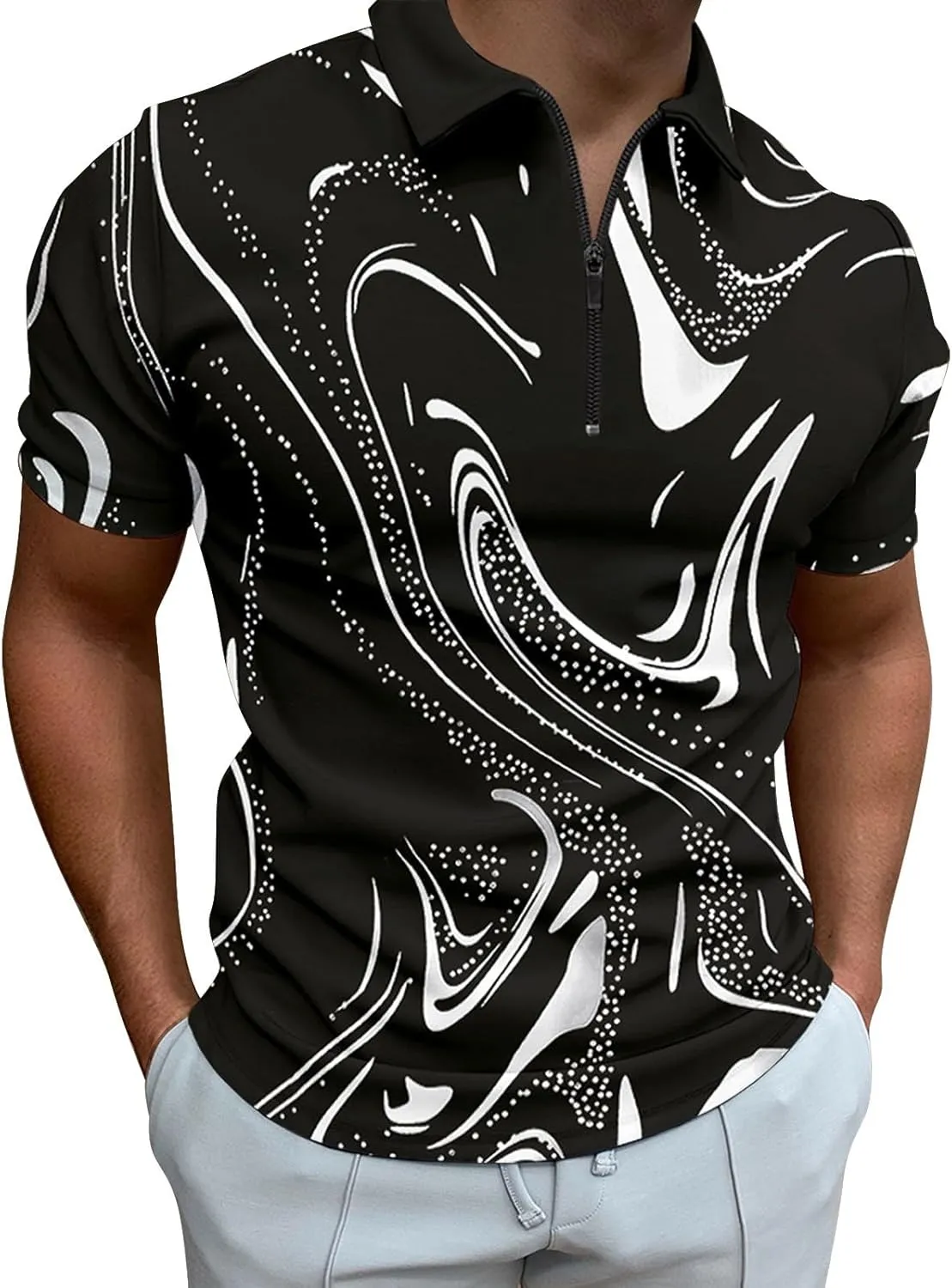 Knit Polo Shirts for Men, Quarter Zip Shirts, Lightweight Short Sleeve, Golf T Shirt, Contrast Golf Bowling Shirt