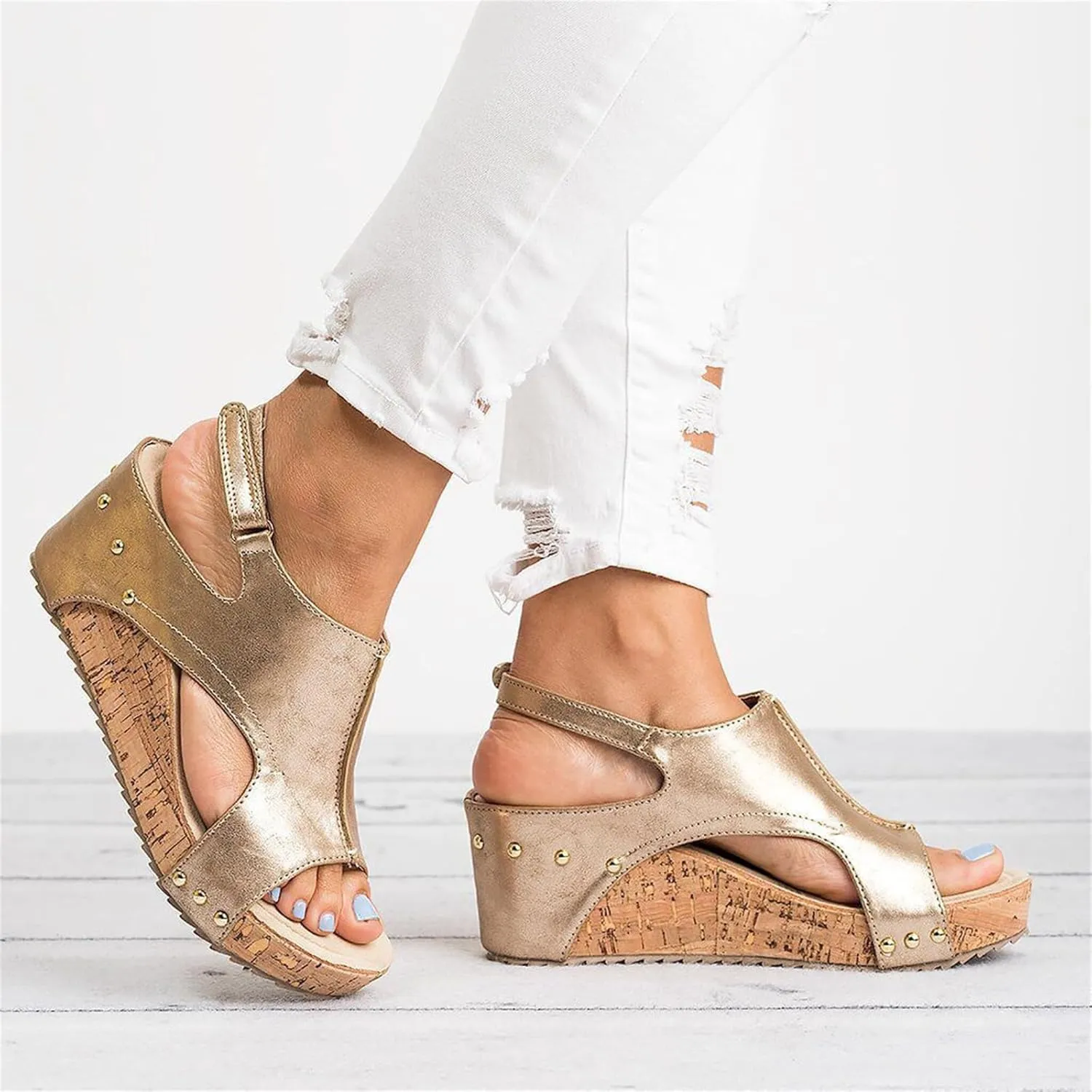 Ladmiple Sandals For Women 2024 Comfortable Wedge Flatform Platform Sandals Open Toe Ankle Strap Slip on Summer Dress Shoes