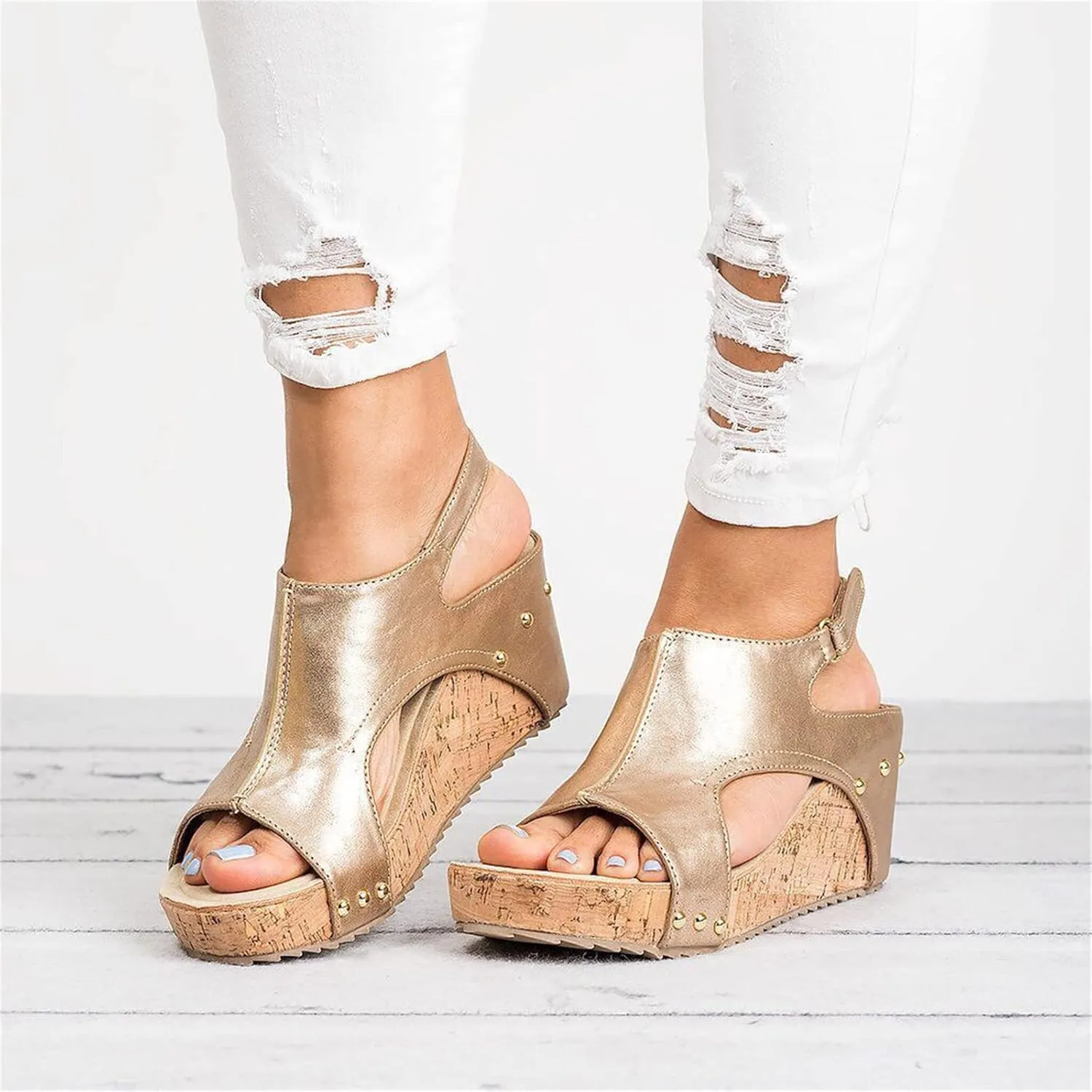 Ladmiple Sandals For Women 2024 Comfortable Wedge Flatform Platform Sandals Open Toe Ankle Strap Slip on Summer Dress Shoes