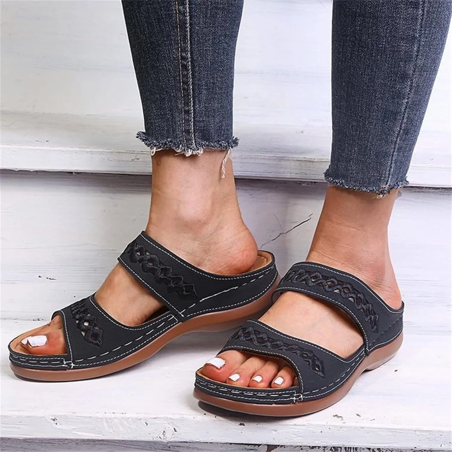 Ladmiple Sandals Women Dressy Summer Flat Cute Casual Beach Shoes Comfortable Orthopedic Slippers Orthotic Flip Flops Slides