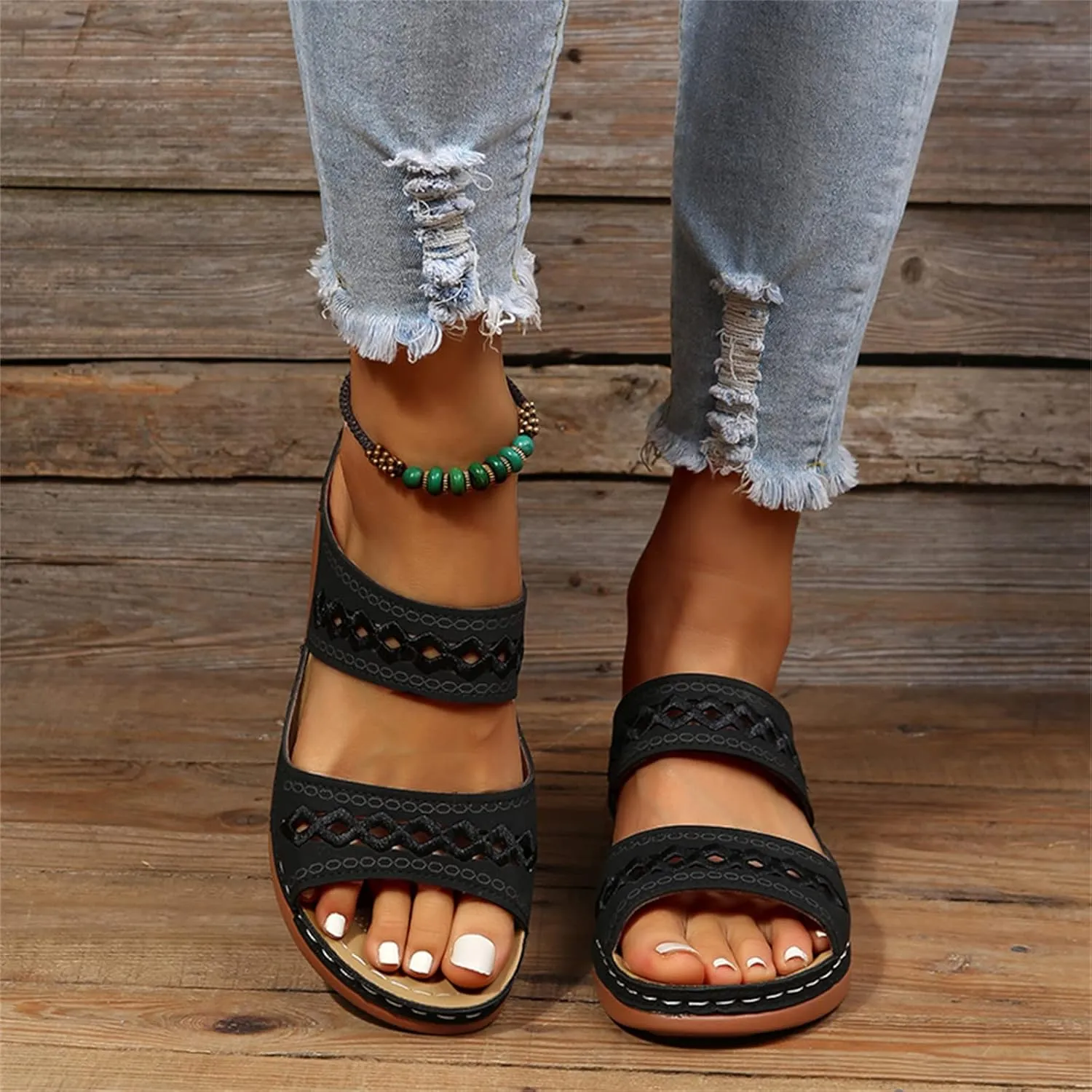 Ladmiple Sandals Women Dressy Summer Flat Cute Casual Beach Shoes Comfortable Orthopedic Slippers Orthotic Flip Flops Slides