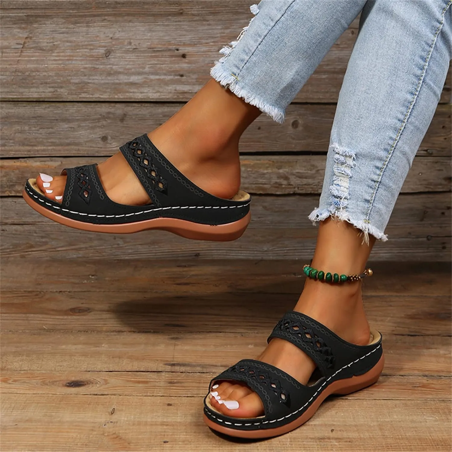 Ladmiple Sandals Women Dressy Summer Flat Cute Casual Beach Shoes Comfortable Orthopedic Slippers Orthotic Flip Flops Slides