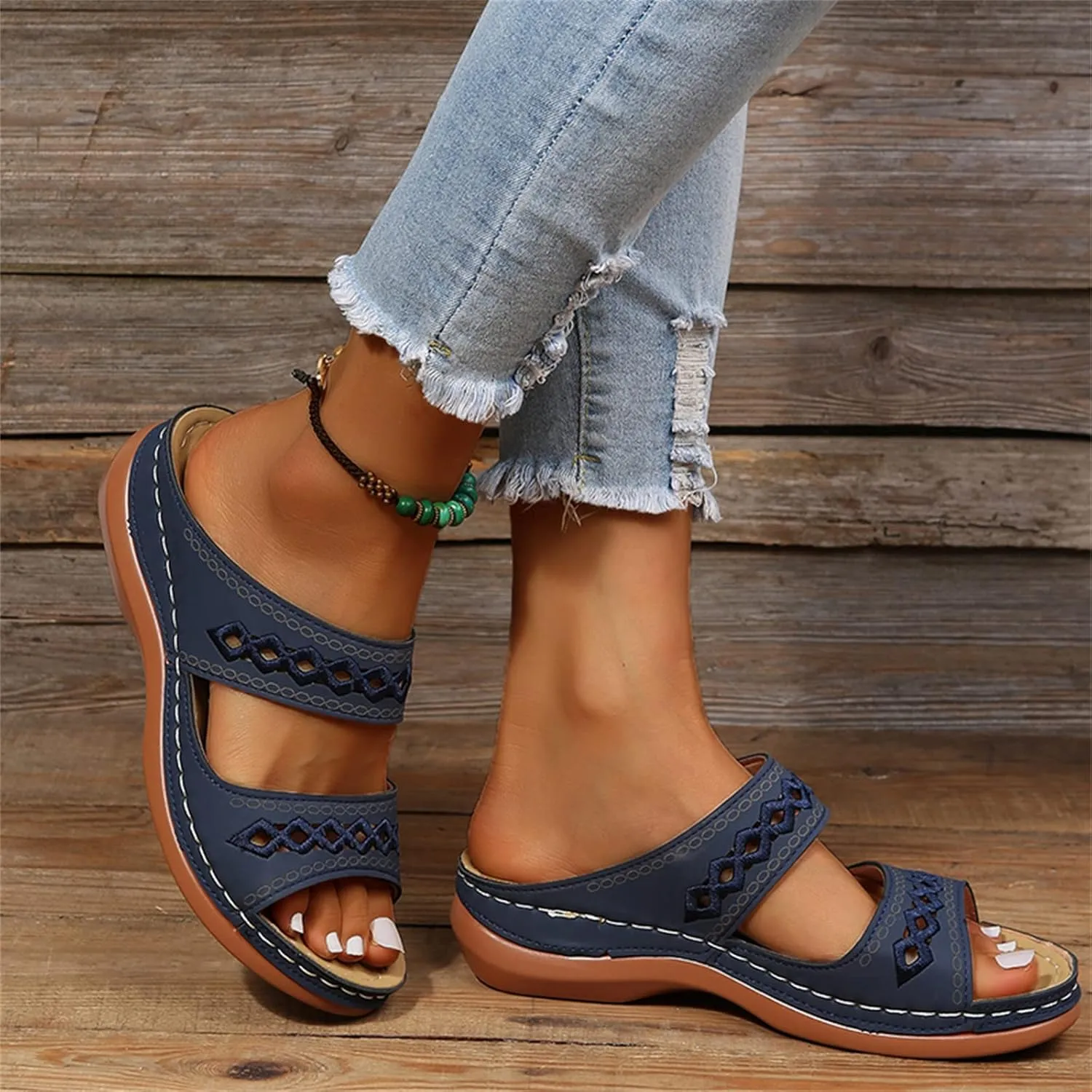 Ladmiple Sandals Women Dressy Summer Flat Cute Casual Beach Shoes Orthotic Slides Comfortable Walking Orthopedic Flip Flops