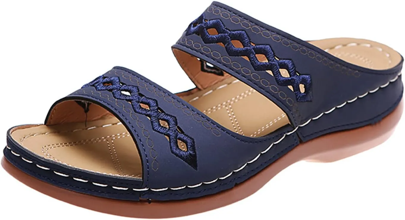 Ladmiple Sandals Women Dressy Summer Flat Cute Casual Beach Shoes Orthotic Slides Comfortable Walking Orthopedic Flip Flops