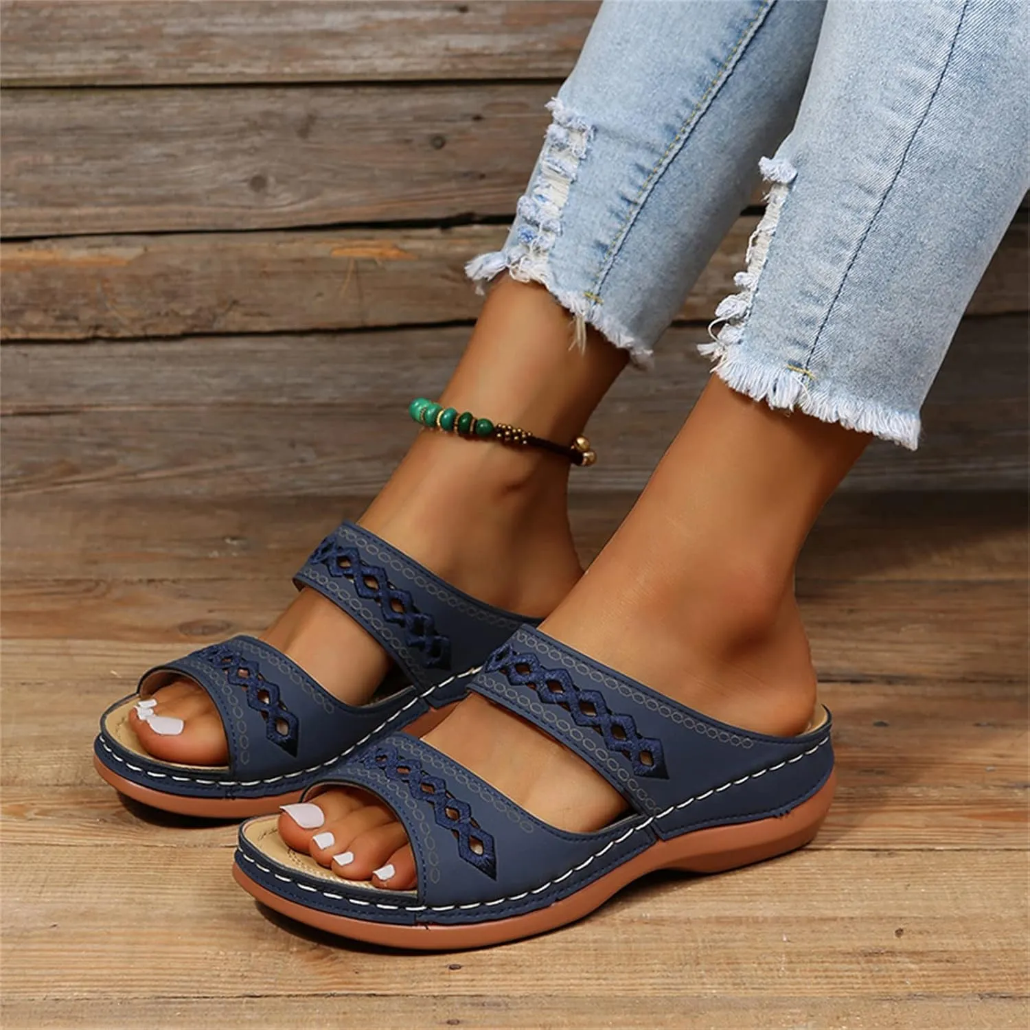 Ladmiple Sandals Women Dressy Summer Flat Cute Casual Beach Shoes Orthotic Slides Comfortable Walking Orthopedic Flip Flops