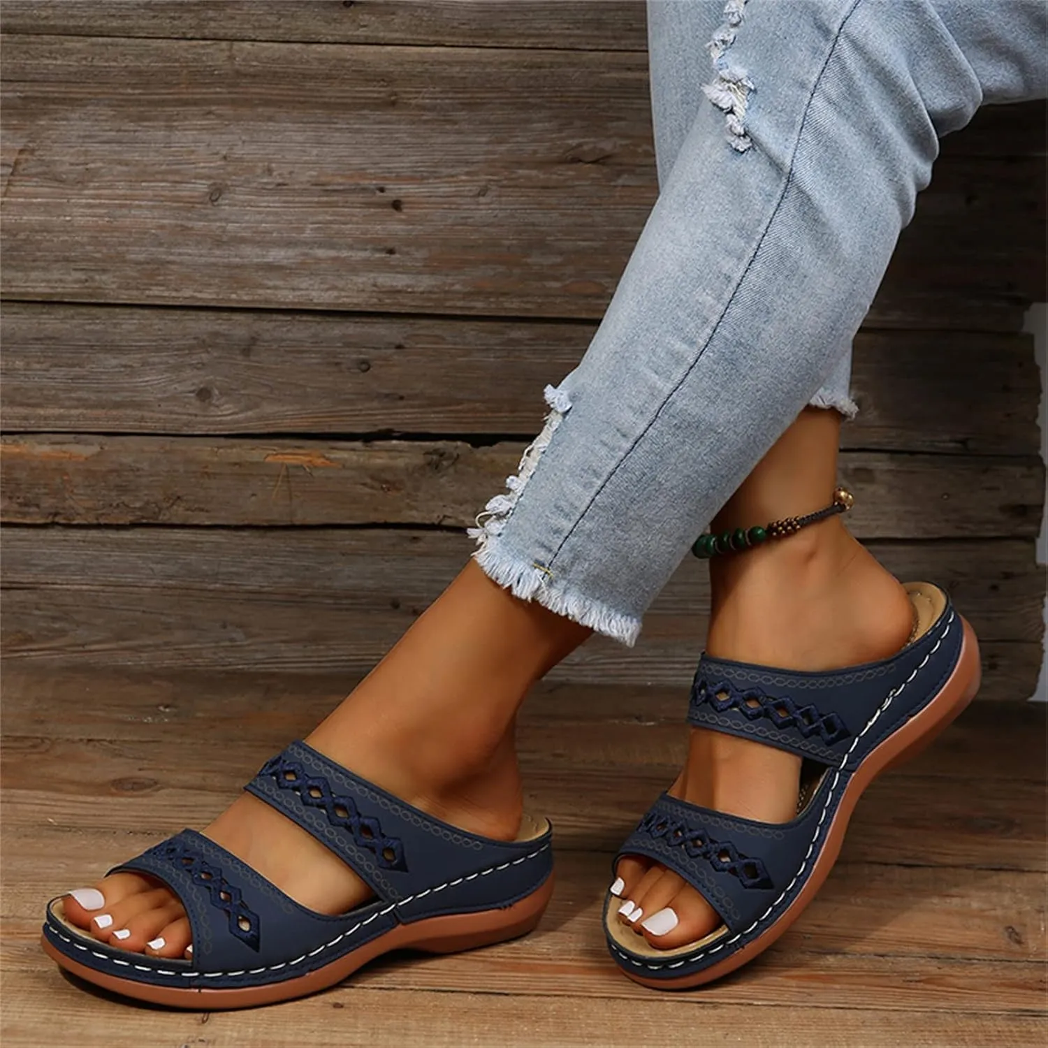 Ladmiple Sandals Women Dressy Summer Flat Cute Casual Beach Shoes Orthotic Slides Comfortable Walking Orthopedic Flip Flops
