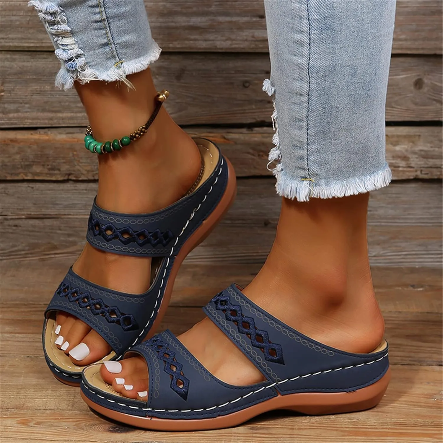 Ladmiple Sandals Women Dressy Summer Flat Cute Casual Beach Shoes Orthotic Slides Comfortable Walking Orthopedic Flip Flops