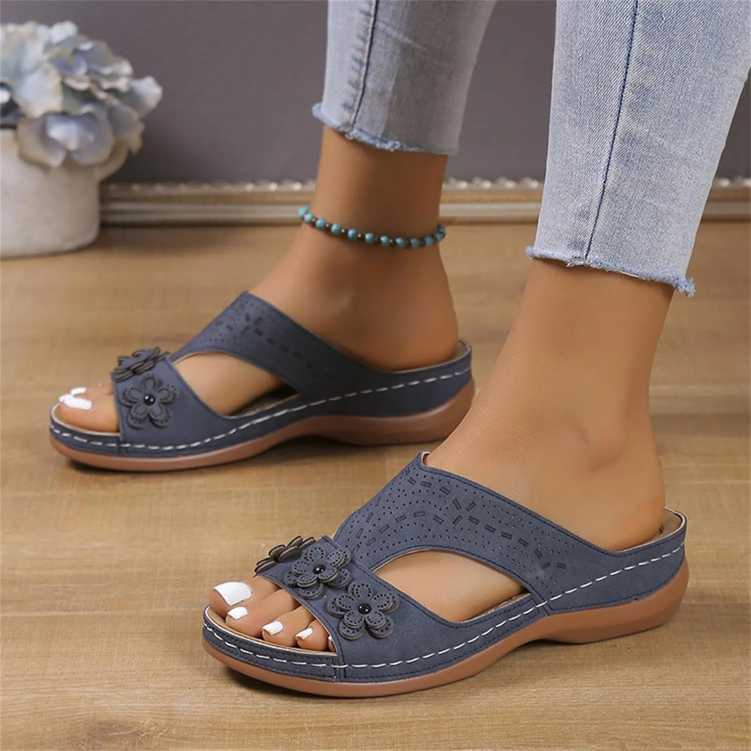 Ladmiple Womens Sandals Comfortable Dressy Wedge Heel Orthotic Flip Flops Walking Arch Support Summer Orthopedic Slippers