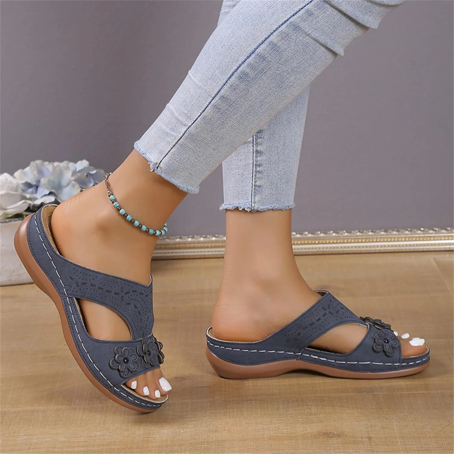 Ladmiple Womens Sandals Comfortable Dressy Wedge Heel Orthotic Flip Flops Walking Arch Support Summer Orthopedic Slippers