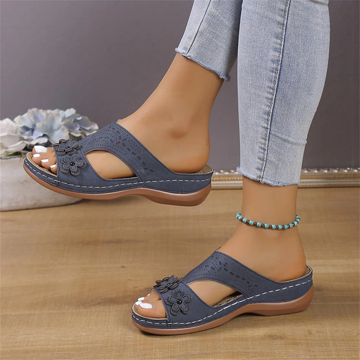 Ladmiple Womens Sandals Comfortable Dressy Wedge Heel Orthotic Flip Flops Walking Arch Support Summer Orthopedic Slippers