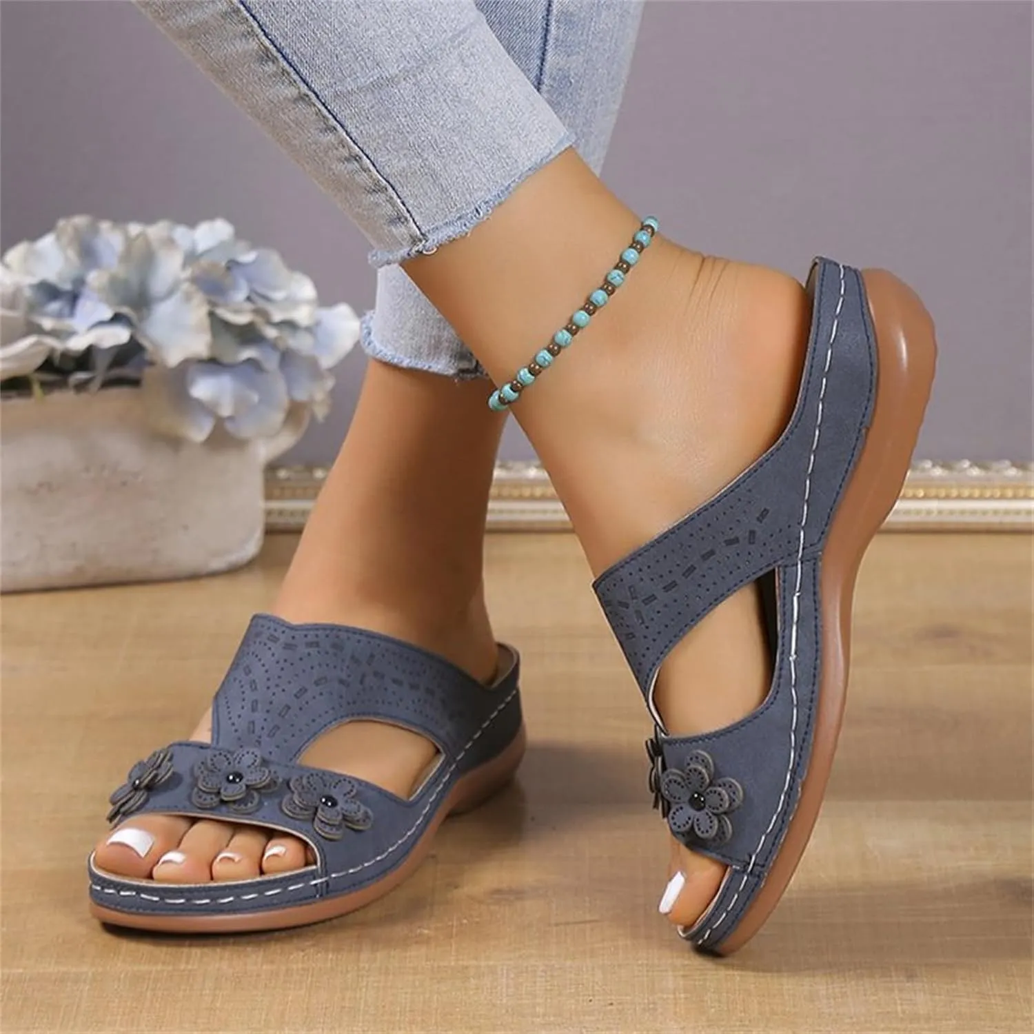 Ladmiple Womens Sandals Comfortable Dressy Wedge Heel Orthotic Flip Flops Walking Arch Support Summer Orthopedic Slippers