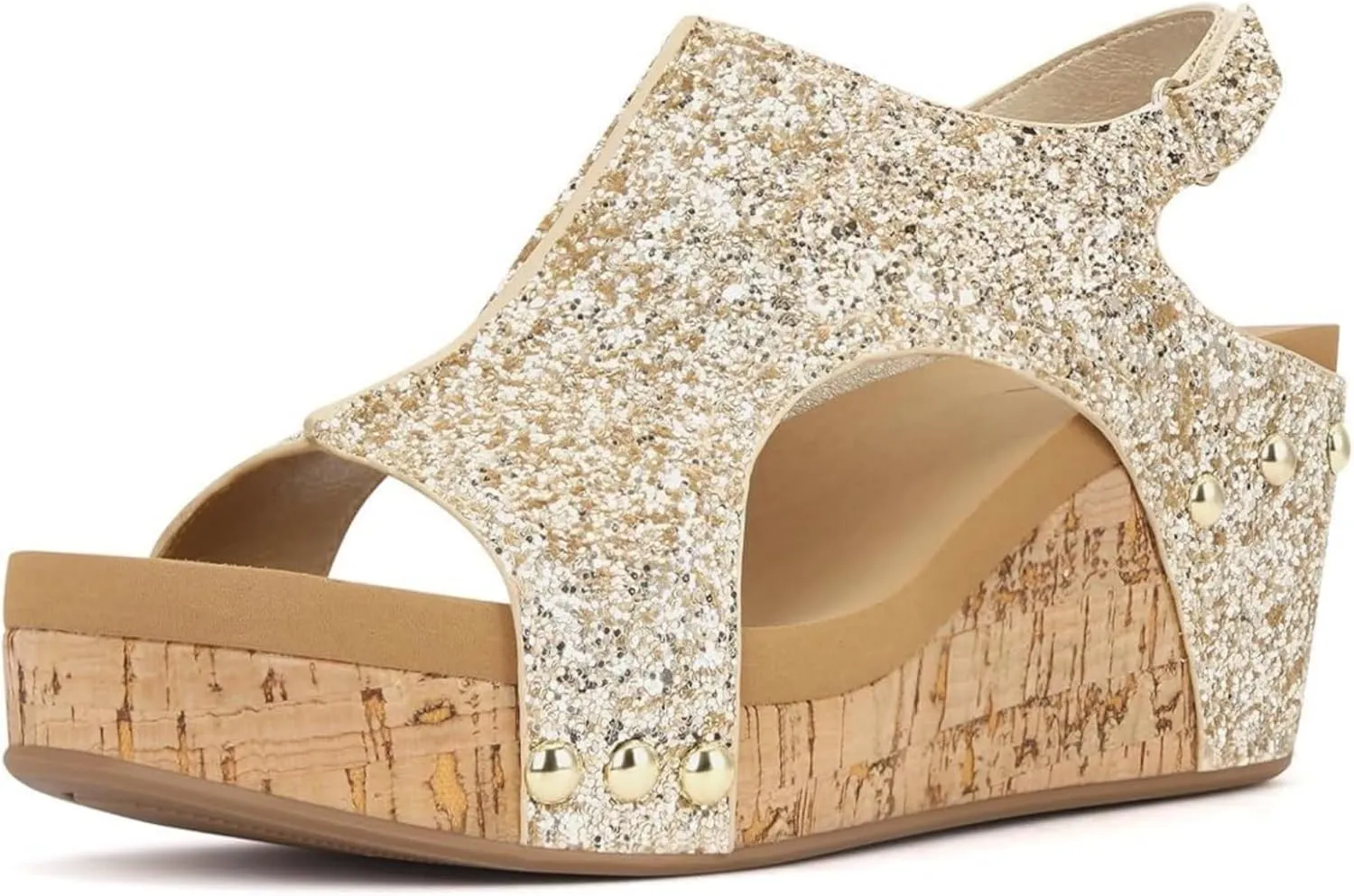 Ladmiple Womens Sandals Comfortable Dressy Wedge Heel Platform Sandals Ankle Strap Open Toe Casual Summer Glitter Dress Shoes