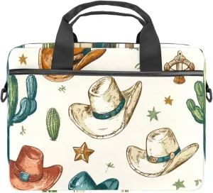 Laptop Shoulder Bag Western Cowboy Hats Pattern Padded Computer Briefcase for Adults, 13.4-14.5 Inch
