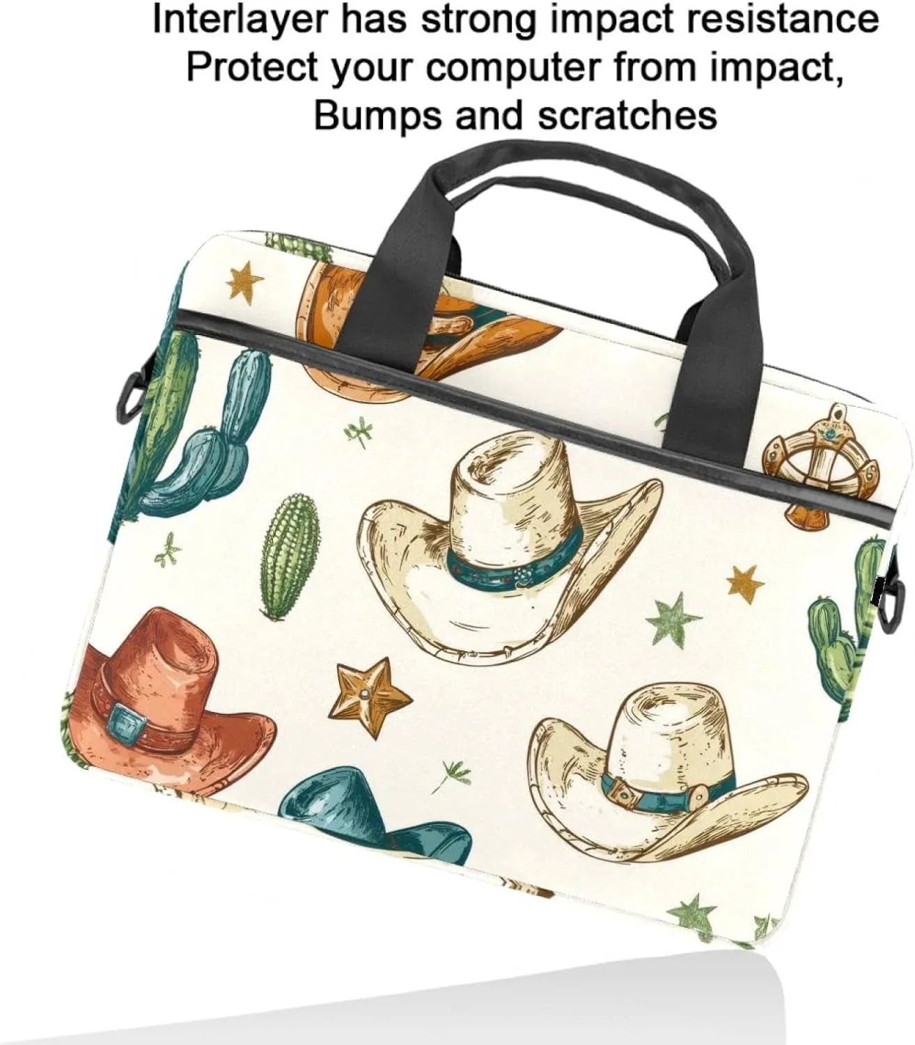 Laptop Shoulder Bag Western Cowboy Hats Pattern Padded Computer Briefcase for Adults, 13.4-14.5 Inch