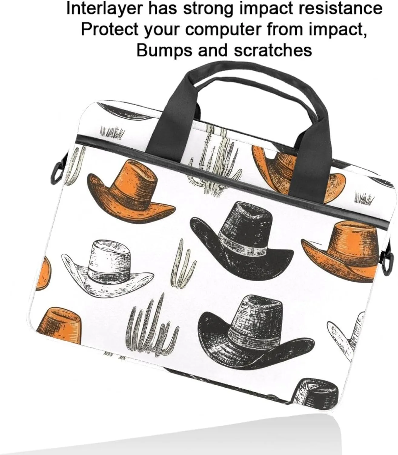 Laptop Shoulder Bag Western Cowboy Hats Pattern Padded Computer Briefcase for Adults, 13.4-14.5 Inch