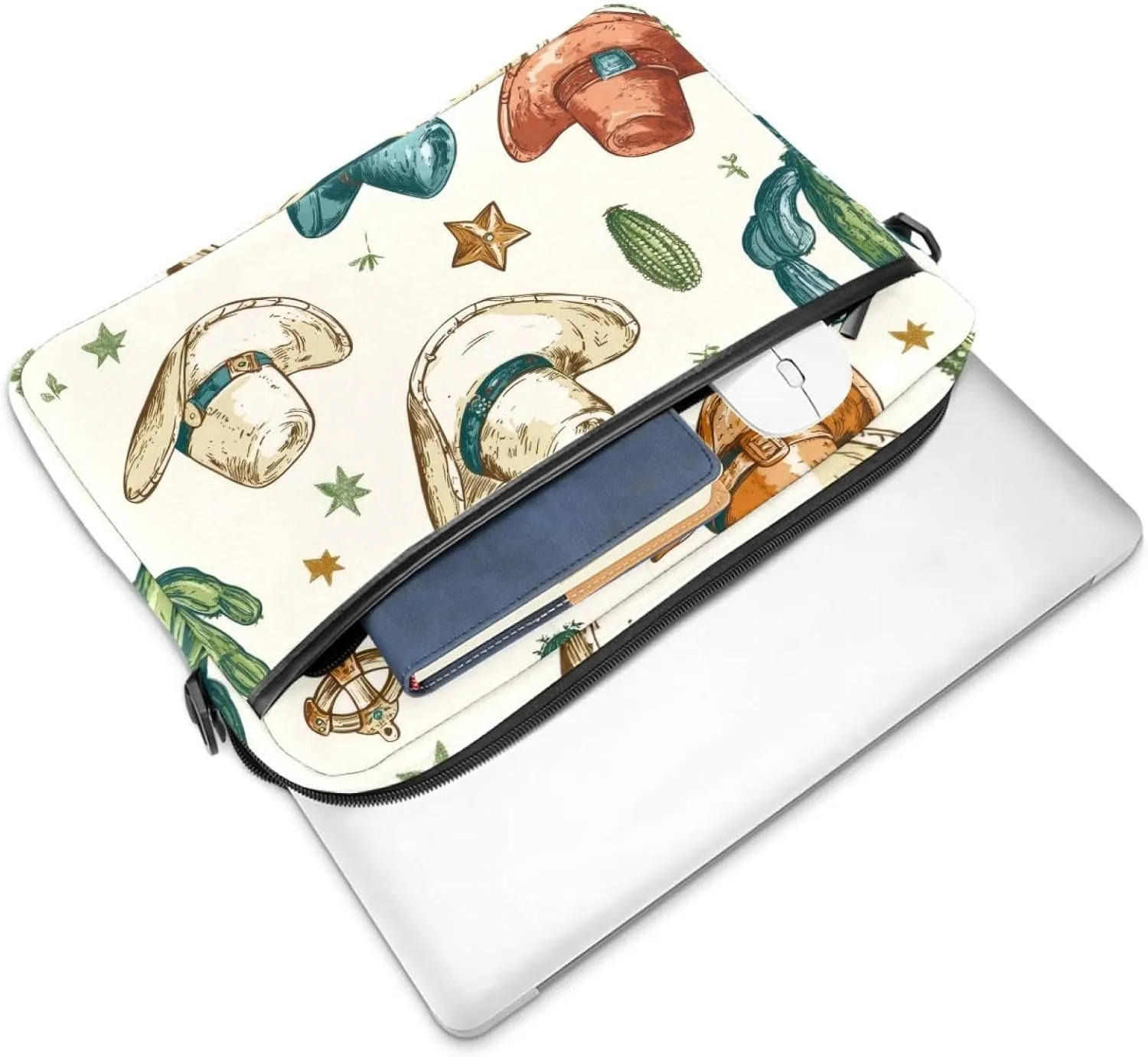 Laptop Shoulder Bag Western Cowboy Hats Pattern Padded Computer Briefcase for Adults, 13.4-14.5 Inch