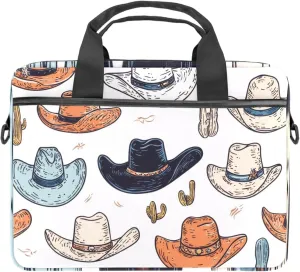 Laptop Shoulder Bag Western Cowboy Hats Pattern Padded Computer Briefcase for Adults, 13.4-14.5 Inch