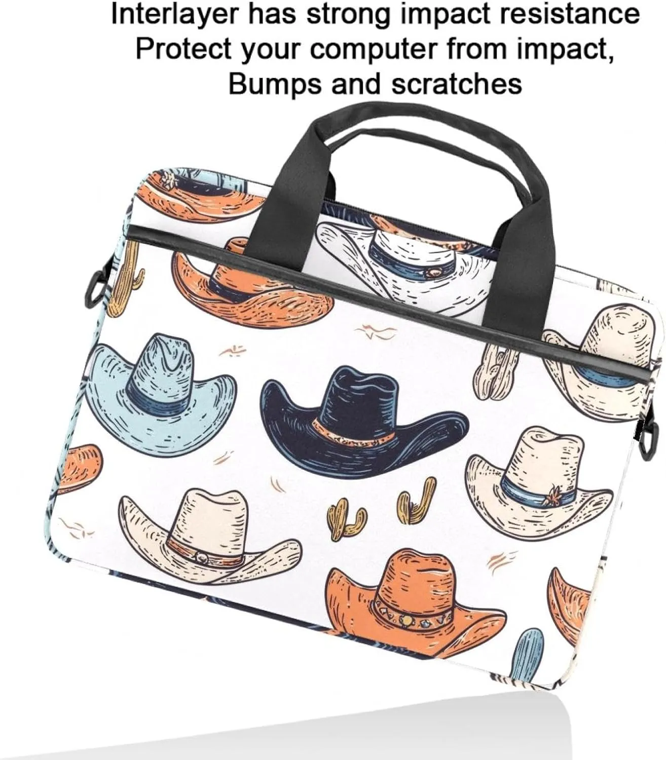 Laptop Shoulder Bag Western Cowboy Hats Pattern Padded Computer Briefcase for Adults, 13.4-14.5 Inch