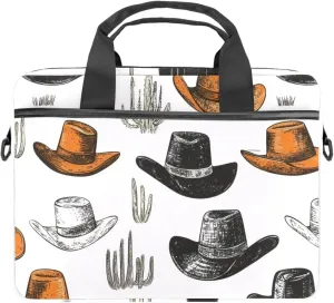 Laptop Shoulder Bag Western Cowboy Hats Pattern Padded Computer Briefcase for Adults, 13.4-14.5 Inch