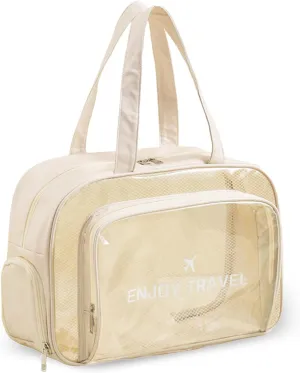 Large Clear Toiletry Bag with Shoe Compartment, Multi-Functional PVC Travel Tote, Durable and Versatile Organizer for Travel, Gym, Pool, and More (Beige)