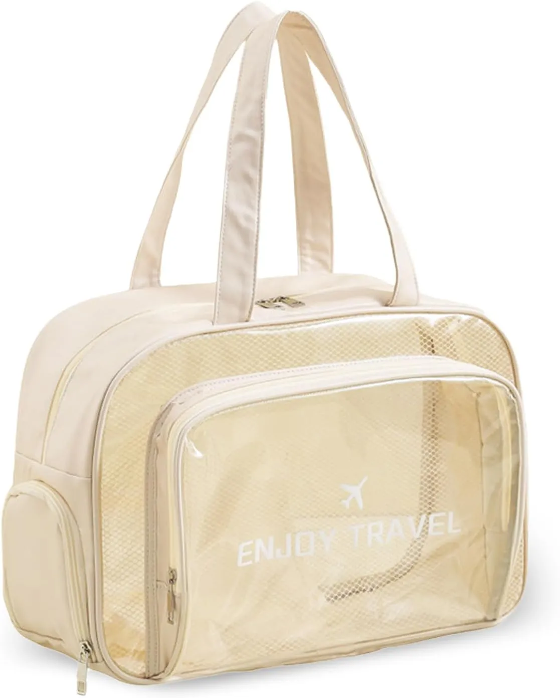 Large Clear Toiletry Bag with Shoe Compartment, Multi-Functional PVC Travel Tote, Durable and Versatile Organizer for Travel, Gym, Pool, and More (Beige)