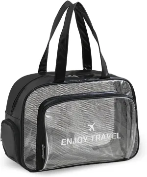 Large Clear Toiletry Bag with Shoe Compartment, Multi-Functional PVC Travel Tote, Durable and Versatile Organizer for Travel, Gym, Pool, and More (Black)