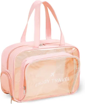 Large Clear Toiletry Bag with Shoe Compartment, Multi-Functional PVC Travel Tote, Durable and Versatile Organizer for Travel, Gym, Pool, and More (Pink)