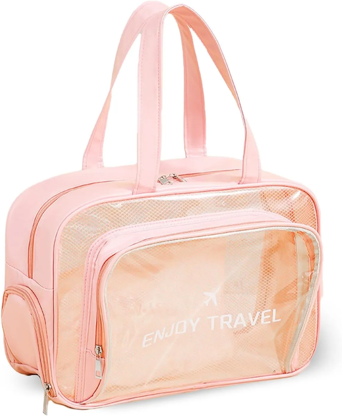Large Clear Toiletry Bag with Shoe Compartment, Multi-Functional PVC Travel Tote, Durable and Versatile Organizer for Travel, Gym, Pool, and More (Pink)