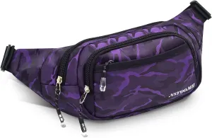 Large Fanny Packs for Women, 5-Zipper Pockets Water Resistant Practical Waist Bag, for Outdoor Running Cycling Sports Travel Hiking Camping Fishing Fashionable Camo Belt Bags