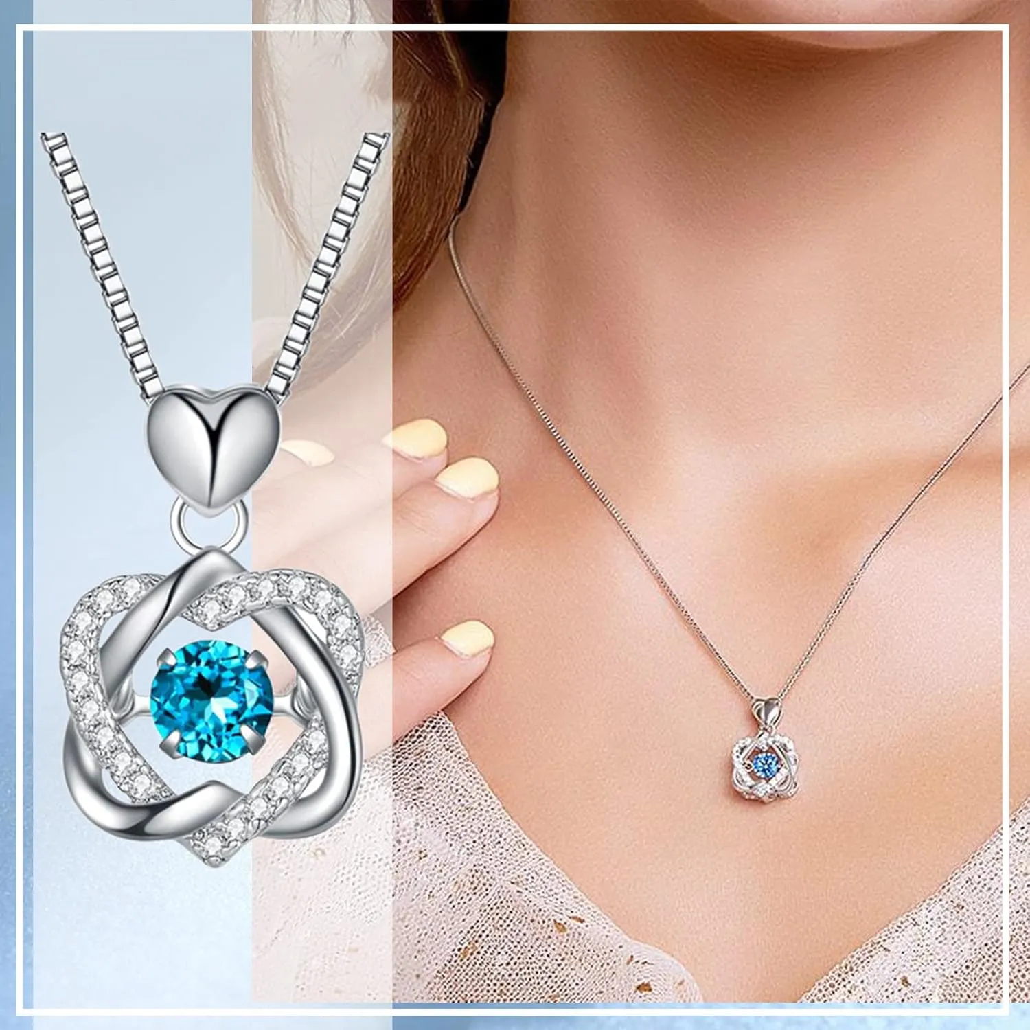 Layer Necklaces for Women Simple Gold Necklaces Necklace Women Platinum-Plated Diamond Love Smart Clavicle Heart-Shaped Chain Accessory Coin Layered Necklaces for Women (Blue, One Size)