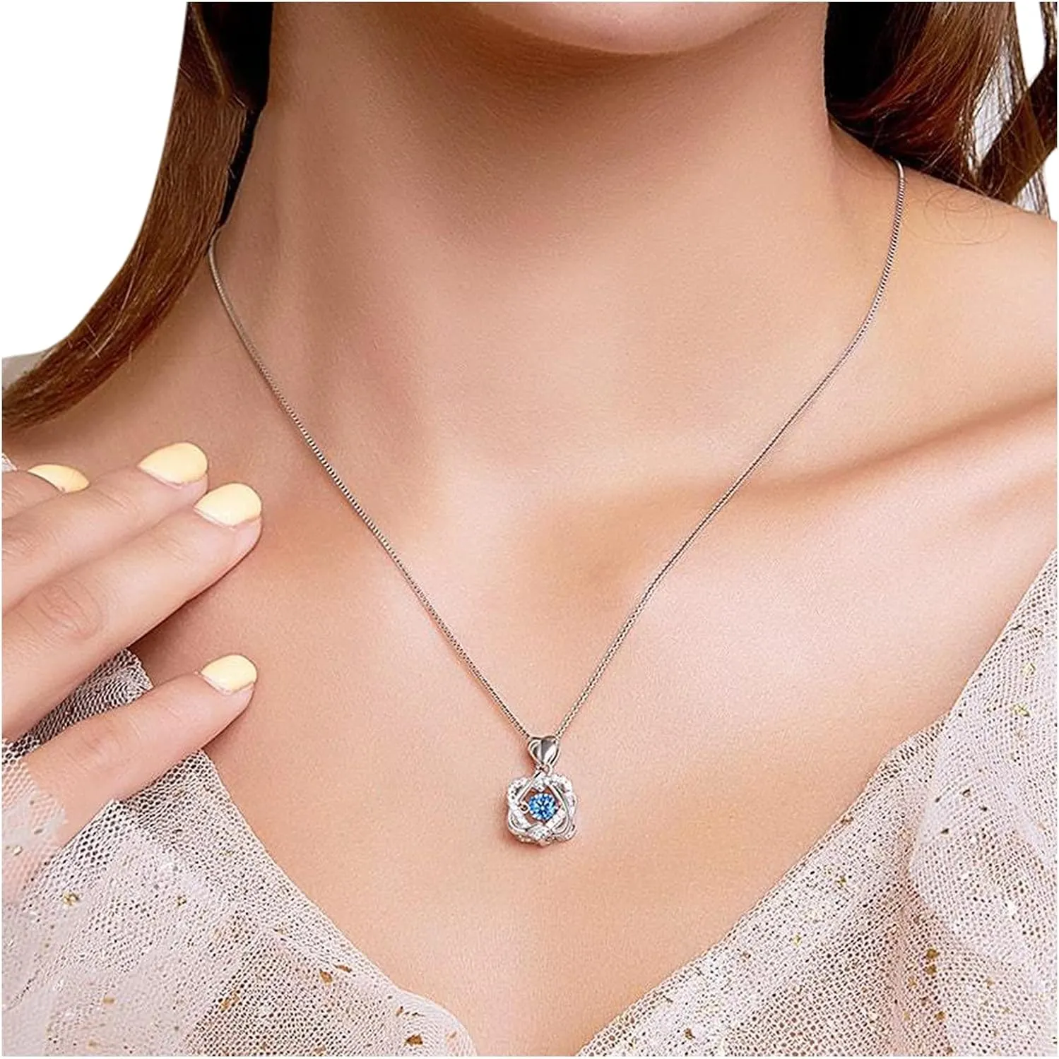 Layer Necklaces for Women Simple Gold Necklaces Necklace Women Platinum-Plated Diamond Love Smart Clavicle Heart-Shaped Chain Accessory Coin Layered Necklaces for Women (Blue, One Size)