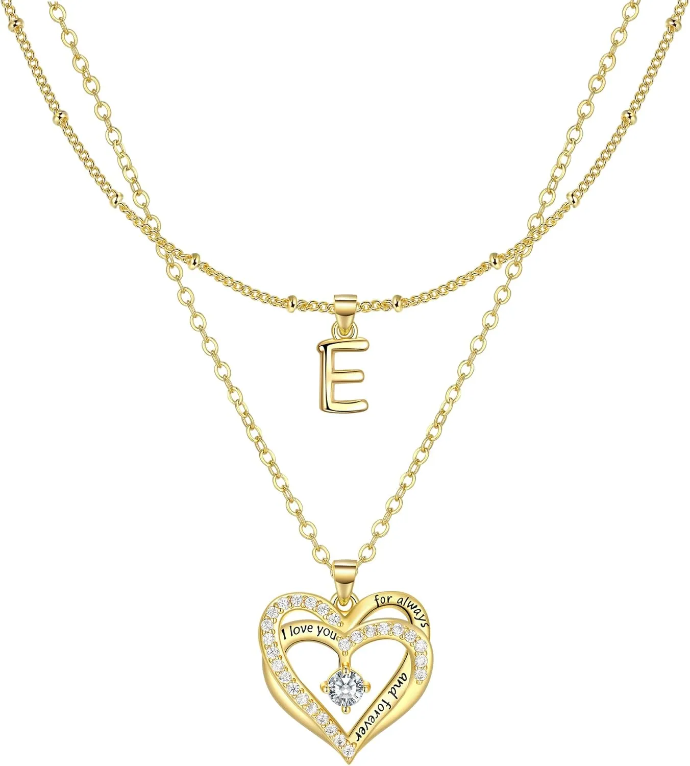 Layered Heart Necklaces for Women, 14k Gold Plated Layering Cubic Zirconia Heart Pendant Initial A-Z Choker Necklaces, Adjustable Chain Necklaces Jewelry Gift for Women Wife Mom