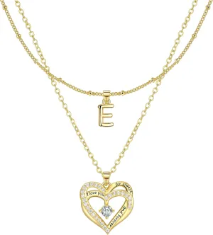 Layered Heart Necklaces for Women, 14k Gold Plated Layering Cubic Zirconia Heart Pendant Initial A-Z Choker Necklaces, Adjustable Chain Necklaces Jewelry Gift for Women Wife Mom