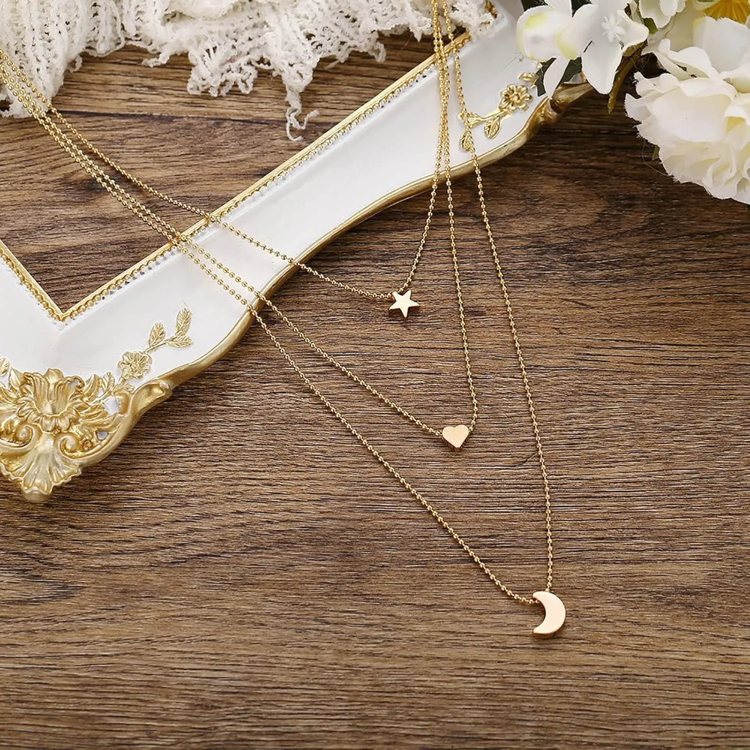 Layered Necklaces for Women Star Moon Heart Pendant Necklace Pendant Collarbone Chain Female Jewelry