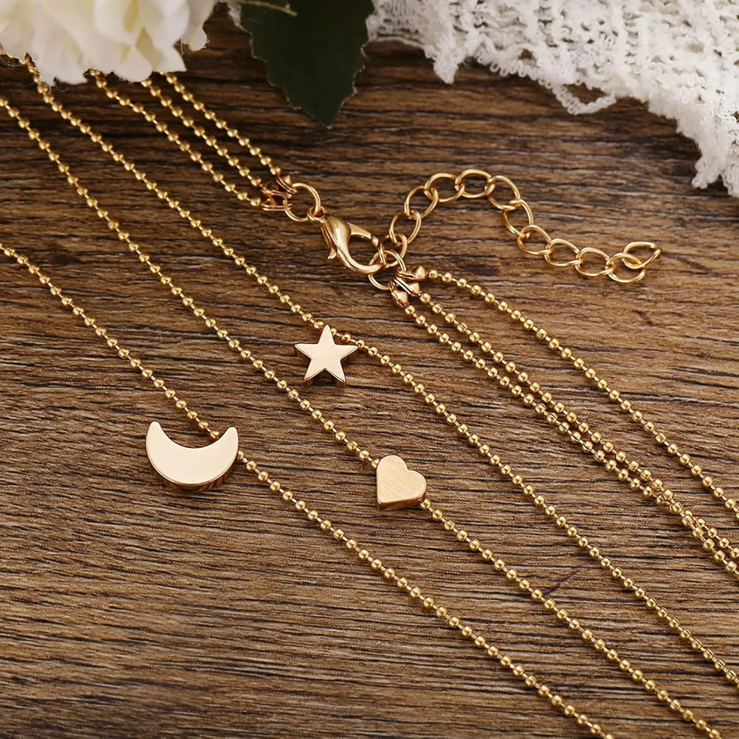Layered Necklaces for Women Star Moon Heart Pendant Necklace Pendant Collarbone Chain Female Jewelry